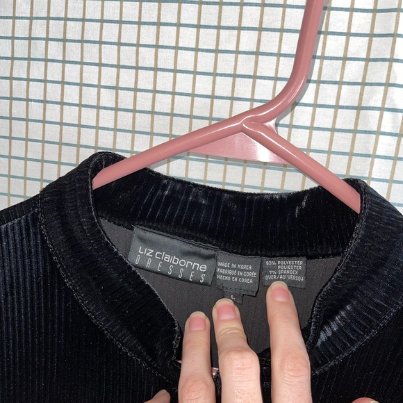 90s Liz Claiborne Dresses Black Ribbed Velour Dress Large - Picture 7 of 13